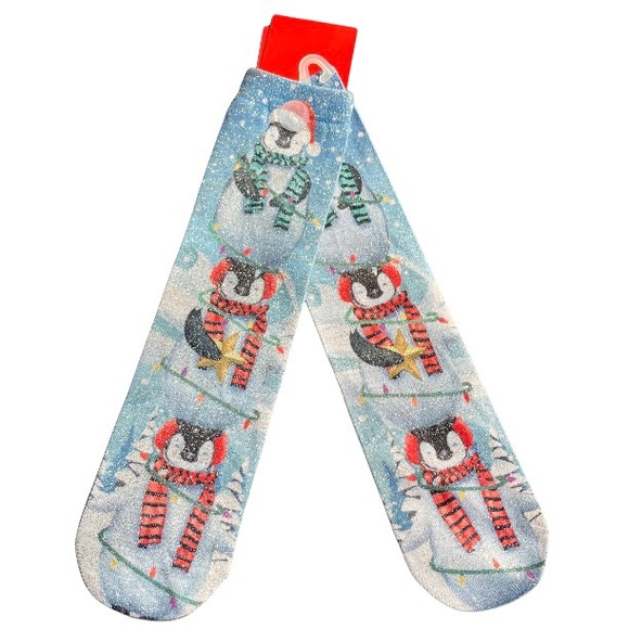 Wondershop GlitterBlue Red Black White Penguin Crew Socks One size fits most - Picture 4 of 11